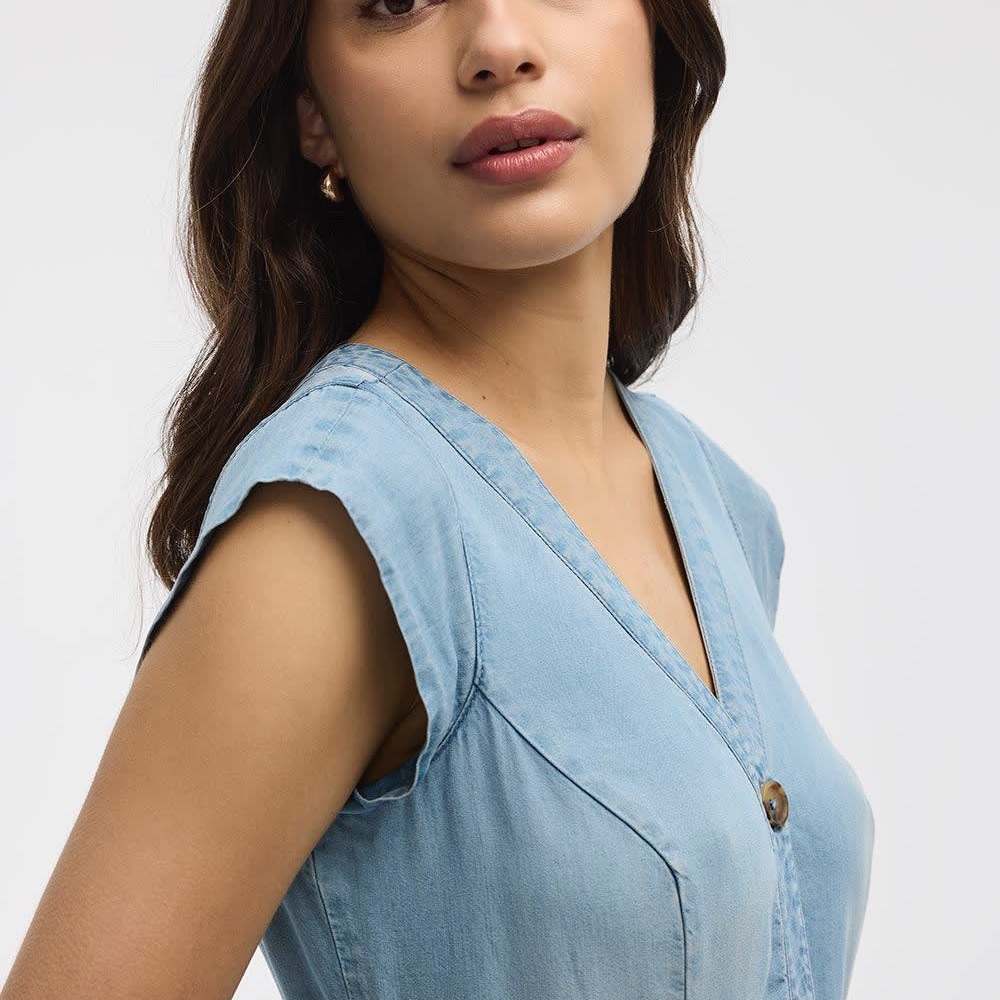 Cap-Sleeve Fit-and-Flare Tencel Midi Dress - Picture 4 of 5